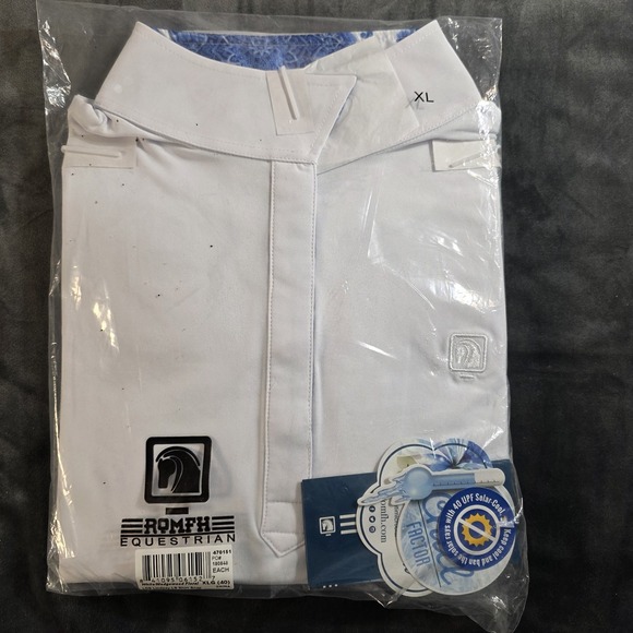 Romfh Tops - NWT Romfh XL Ladies Show Shirt White Wedgewood Floral Blue